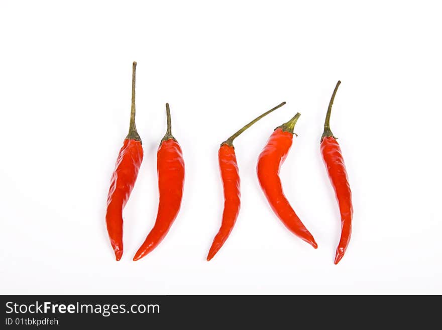 Red hot chili pepper on the white background