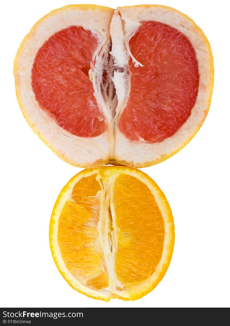 Fresh grapefruit and orange isolated on white background