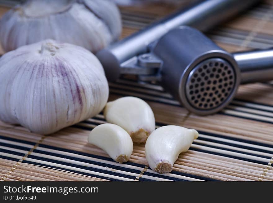 Clove garlic on the table