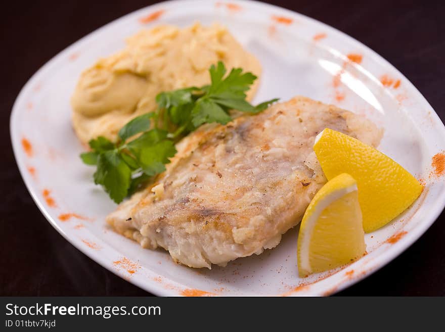 Bavarian grilled fish, selective focus