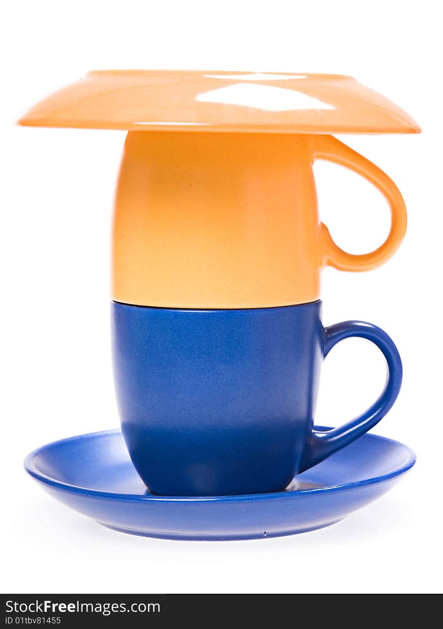 Coffee cups on white background