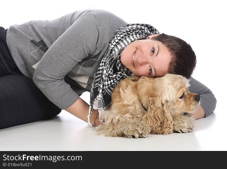 Girl and american cocker spaniel