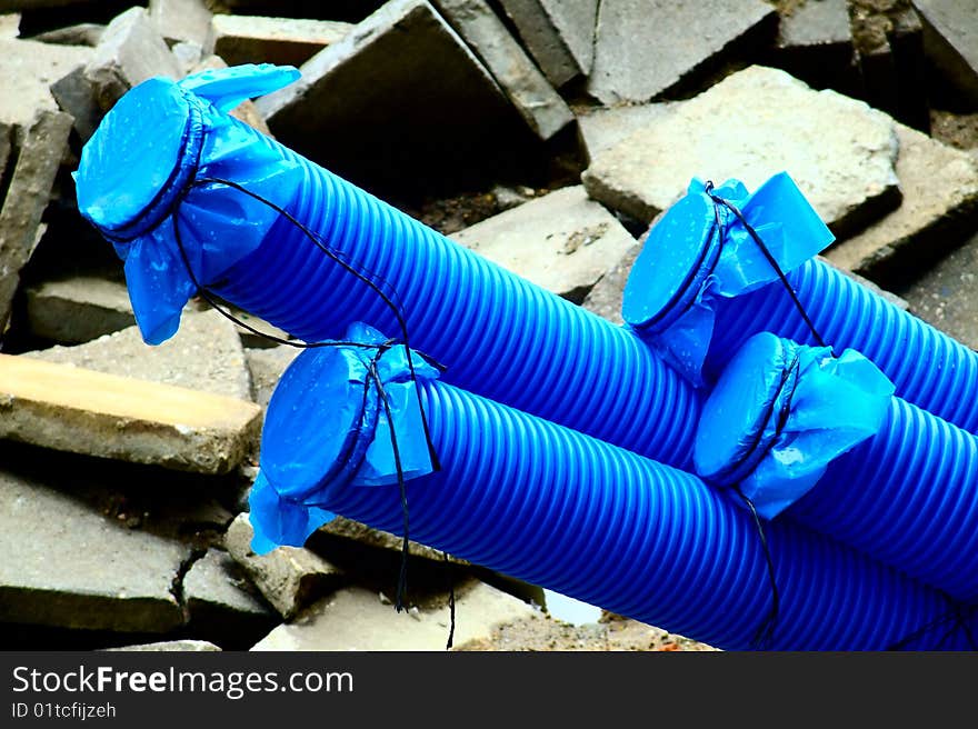 Photograph of the blue pipes