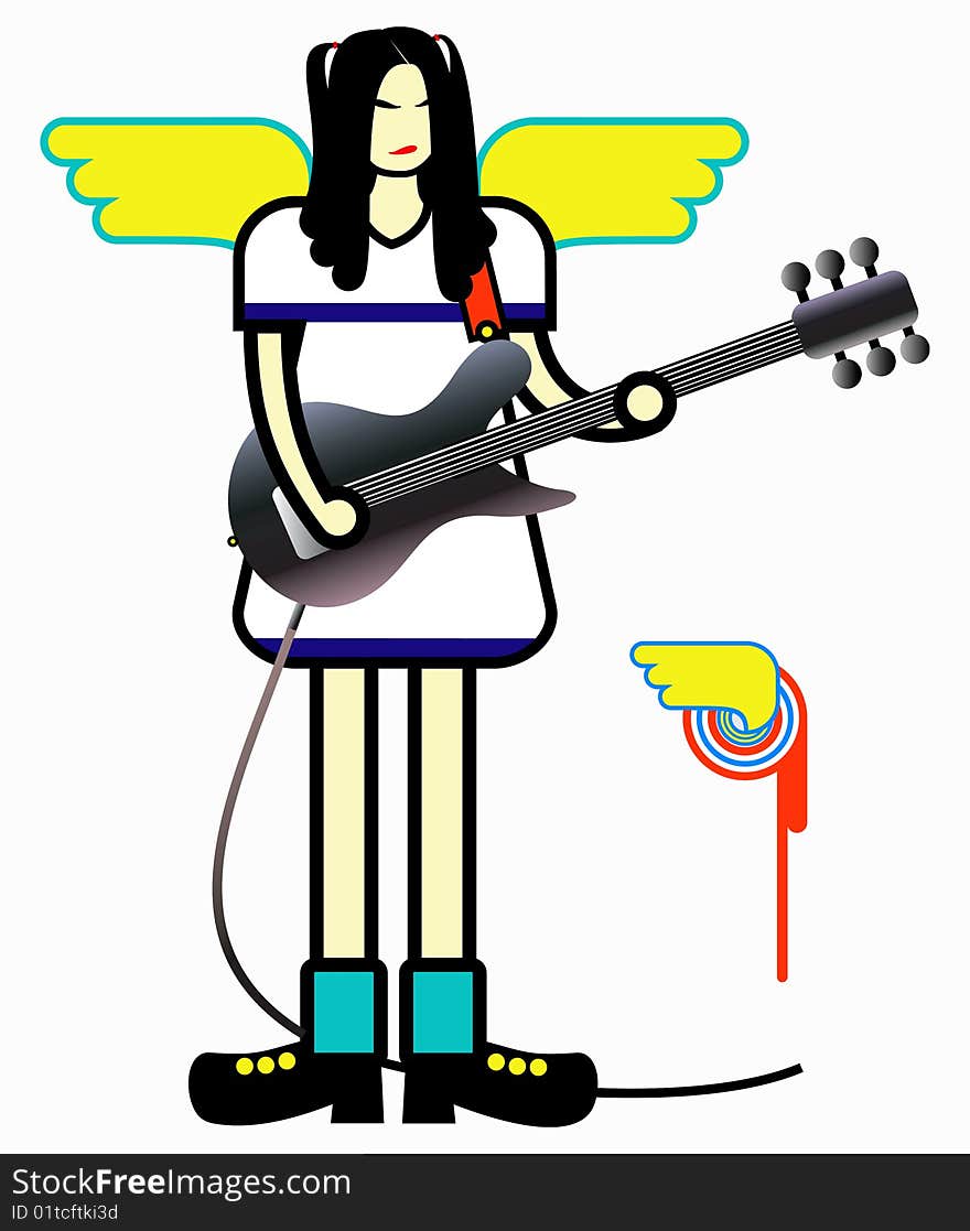 Japan girl with guitar and abstract elements. Japan girl with guitar and abstract elements.