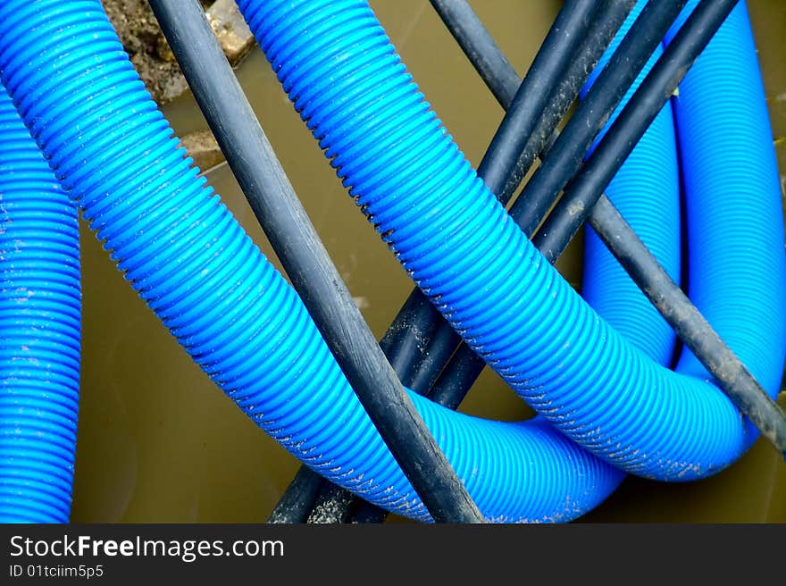 Photograph of the blue pipes