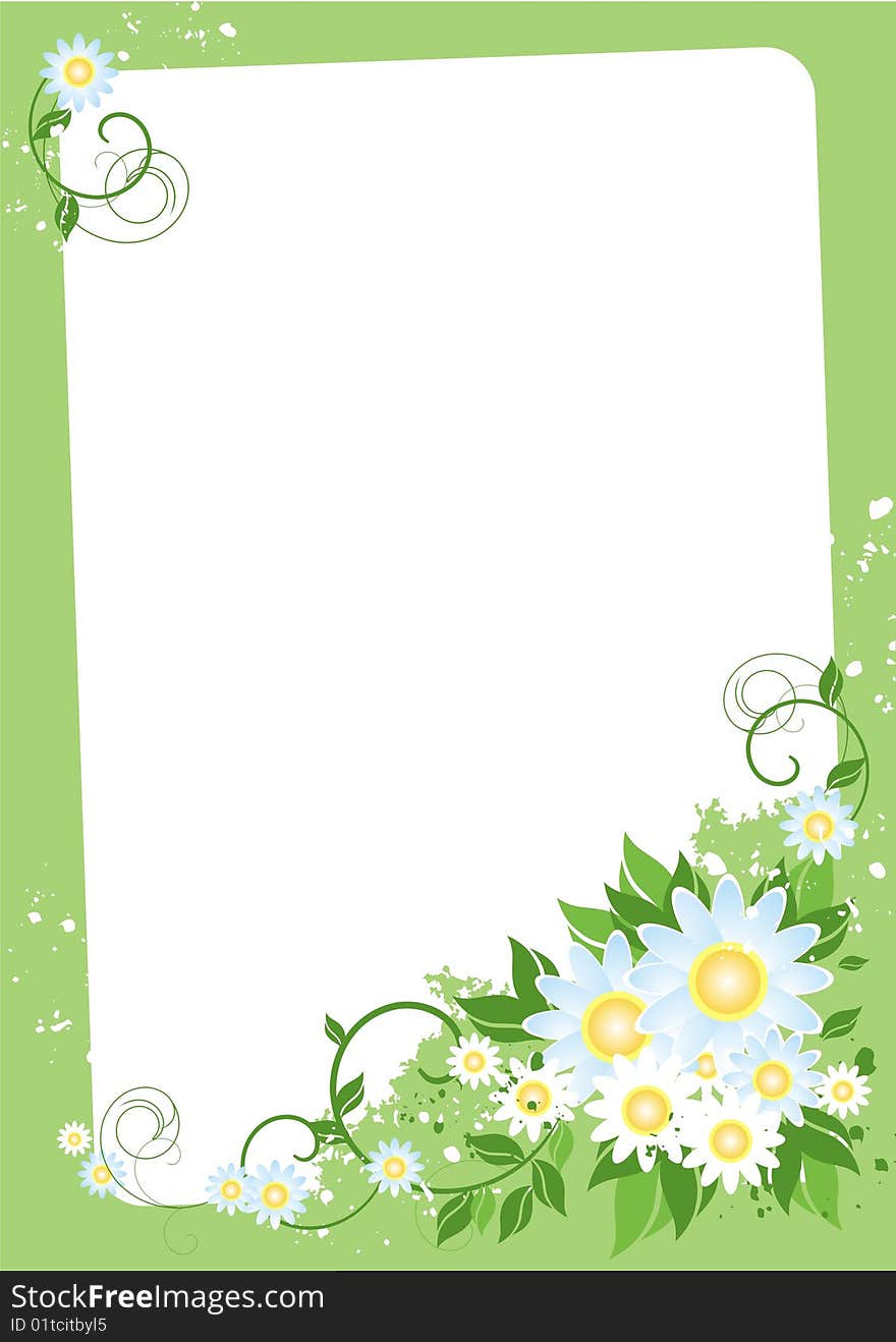 The framework on a green background is issued by a flower composition in the right bottom corner approaches for text or photo placing. The framework on a green background is issued by a flower composition in the right bottom corner approaches for text or photo placing