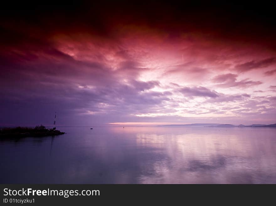 Sunset scene- lake Balaton-Hungary