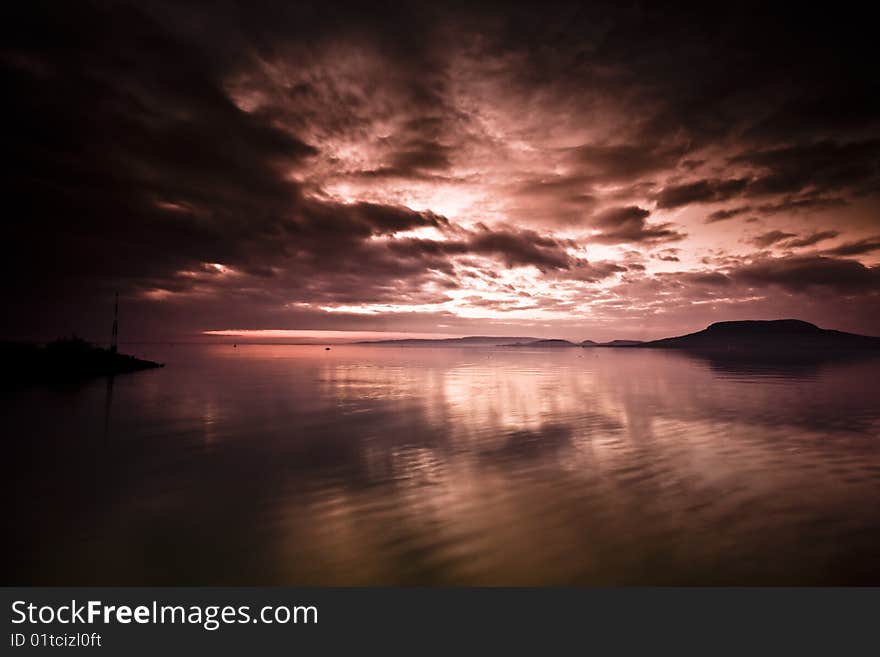 Sunset scene- lake Balaton-Hungary