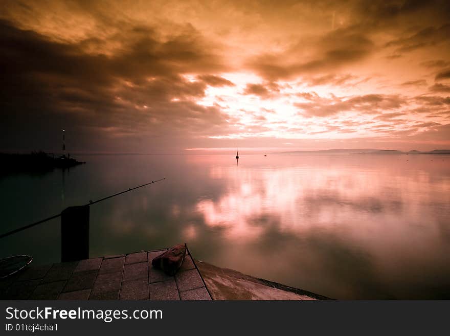 Sunset scene- lake Balaton-Hungary