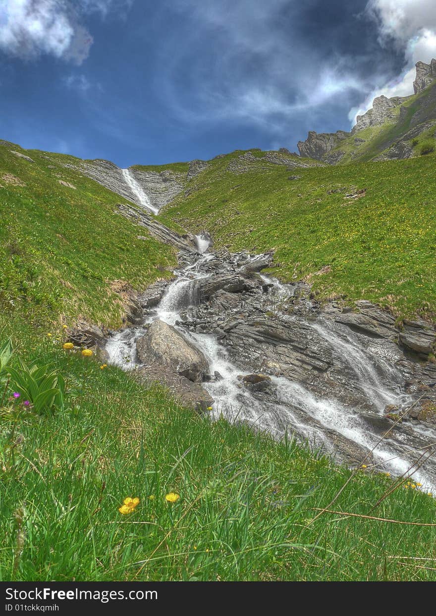 Mountain stream ovronnaz Switzerland