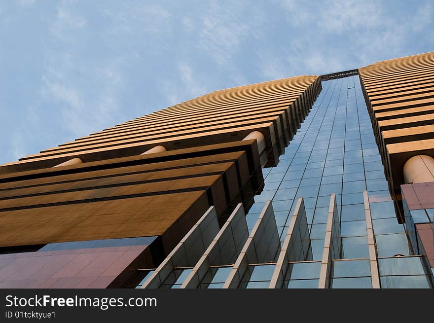 A financial building with front of glass