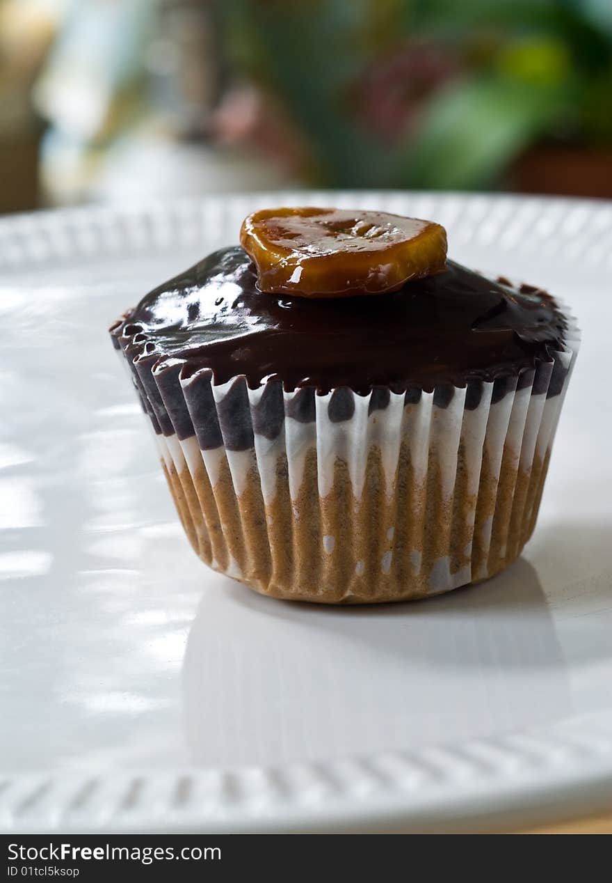 Chocolate covered banana flavored cupcake. Chocolate covered banana flavored cupcake