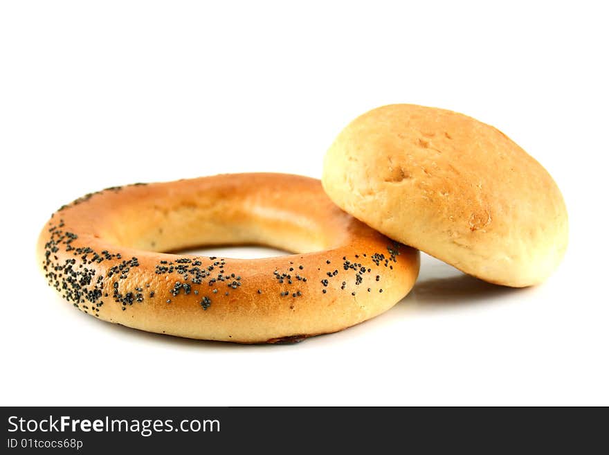 Bagel and bun isolated on a white background