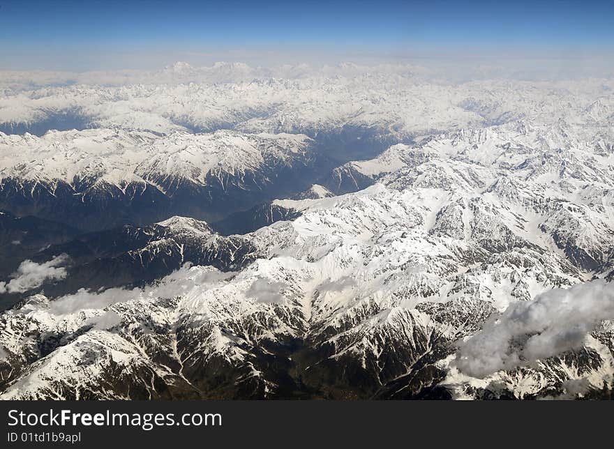 An aerial photography of snow mountain and