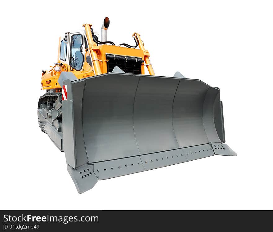 Yellow bulldozer isolated over a white background