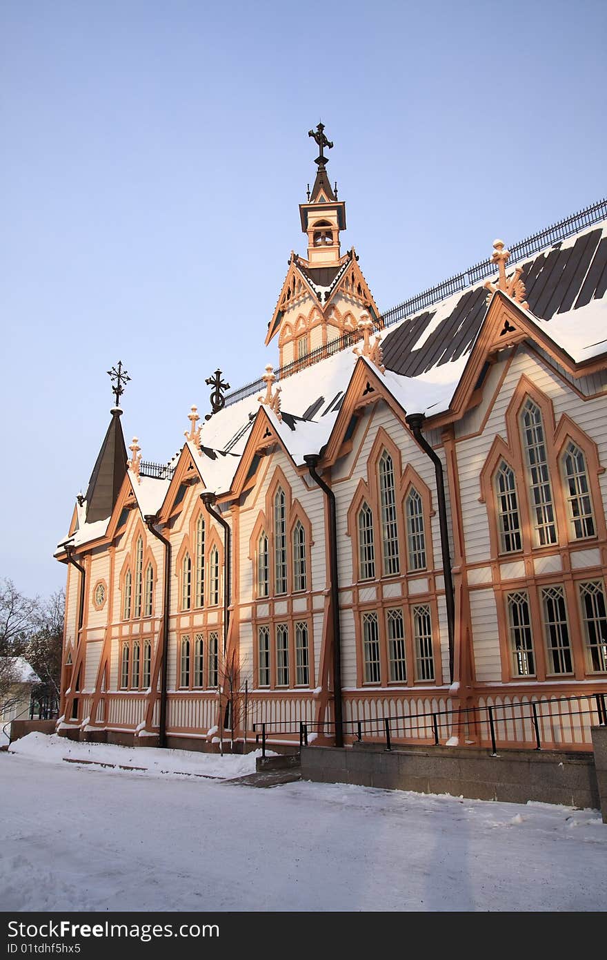 Beautiful wooden church in the town Kajaani, Finland