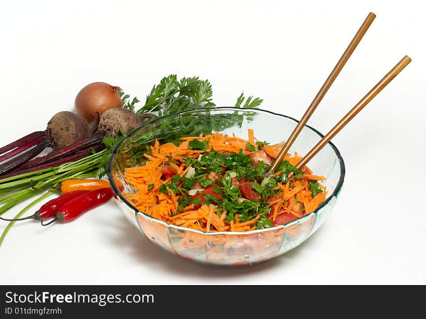 Closeup on a fresh salad bowl.