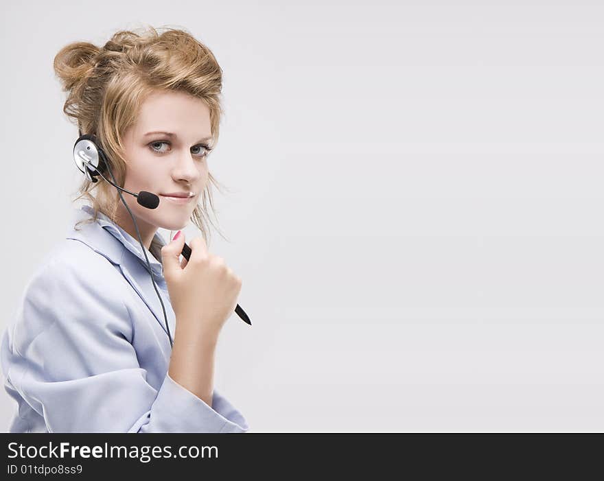 Woman Wearing Headset Isolated