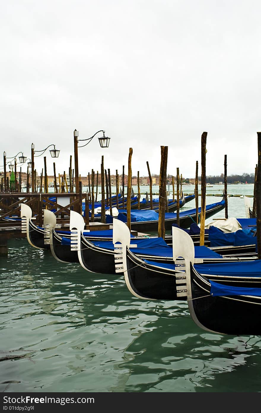 Five Gondolas in Venice by St Marks Square