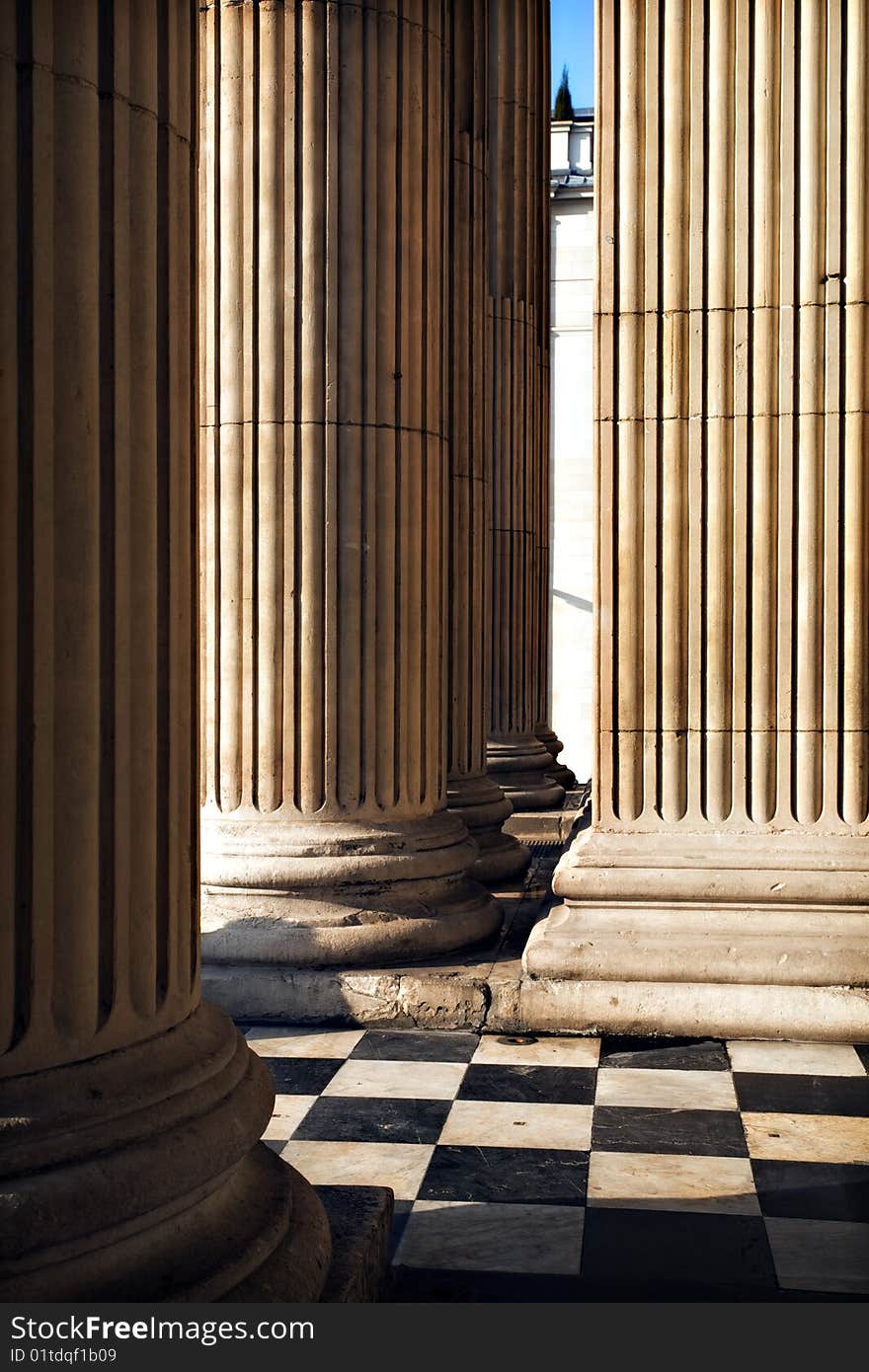 Columns by the entrance of St Pauls Cathedral, London. Columns by the entrance of St Pauls Cathedral, London