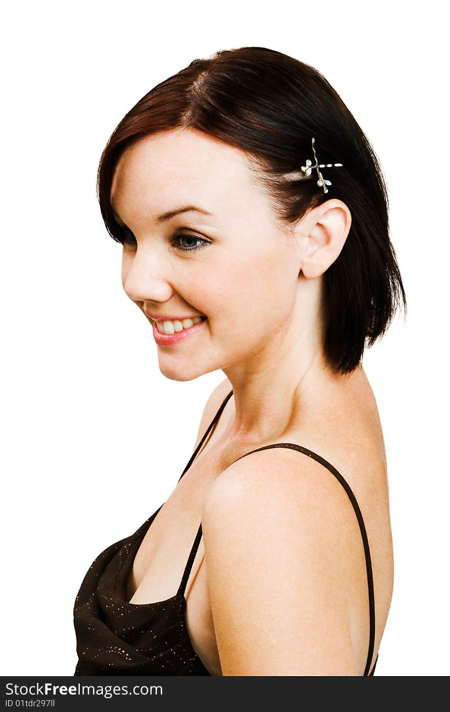 Close-up of a young woman smiling isolated over white. Close-up of a young woman smiling isolated over white