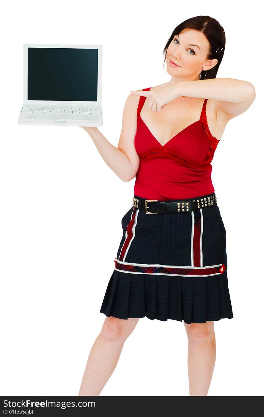 Portrait of woman holding laptop