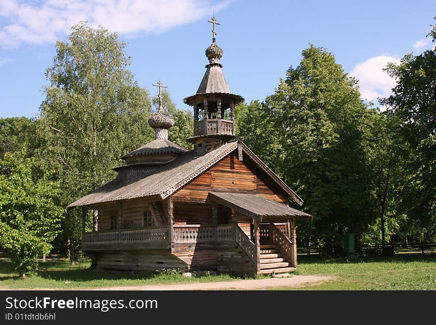 400 years old wooden church at the museum of wooden architecture in Novgorod, Russia. 400 years old wooden church at the museum of wooden architecture in Novgorod, Russia.