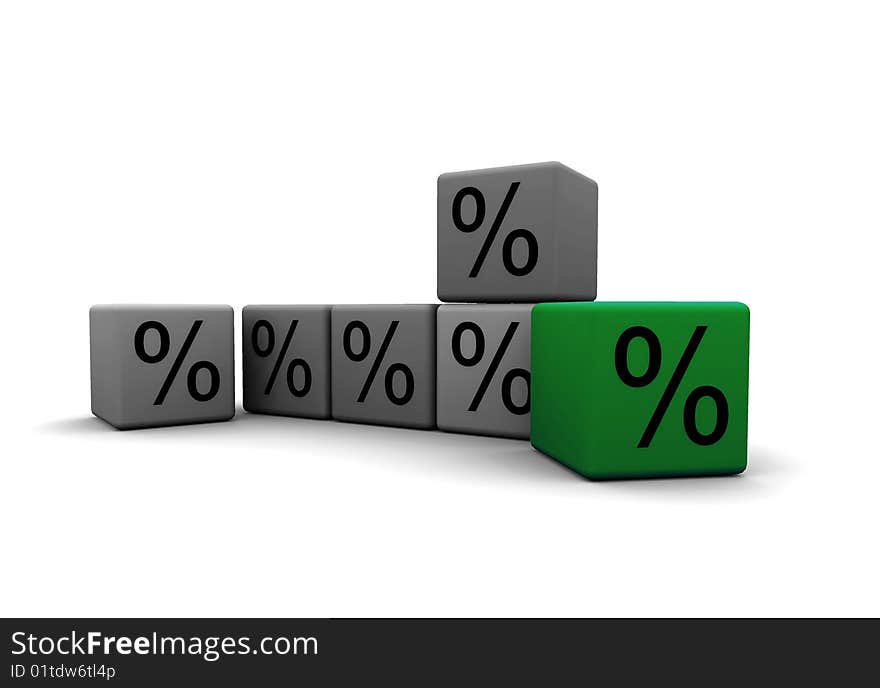 Cubes with percent symbols - outsider - 3d illustration on white