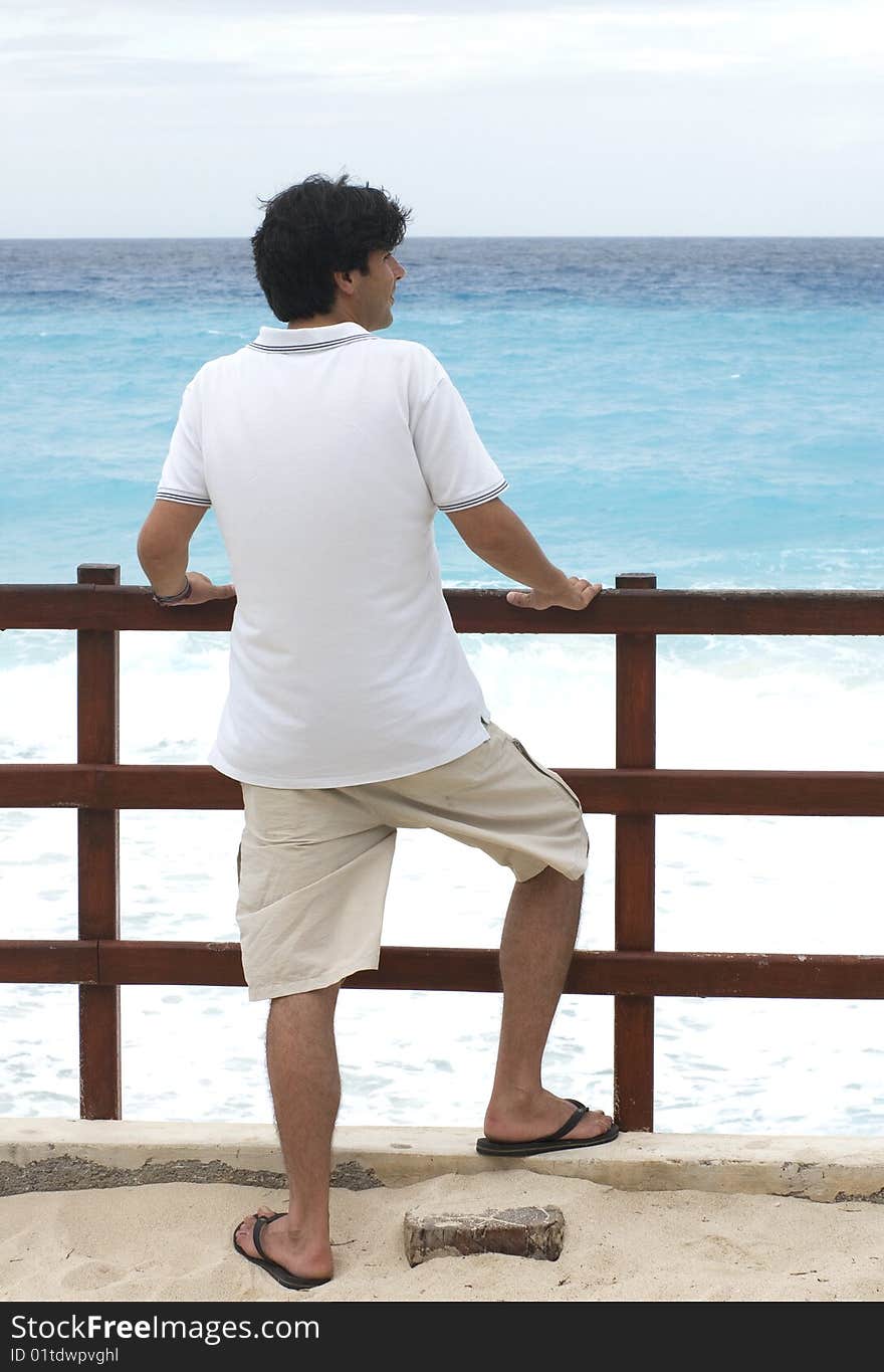 Man enjoys blue caribbean  sea