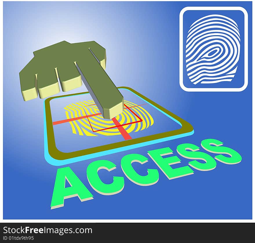 Vector illustration hand over fingerprint scanner device. Vector illustration hand over fingerprint scanner device