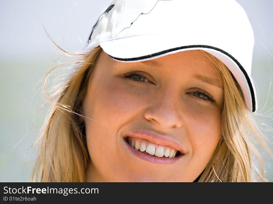 Portrait of blond young girl in beach. Portrait of blond young girl in beach