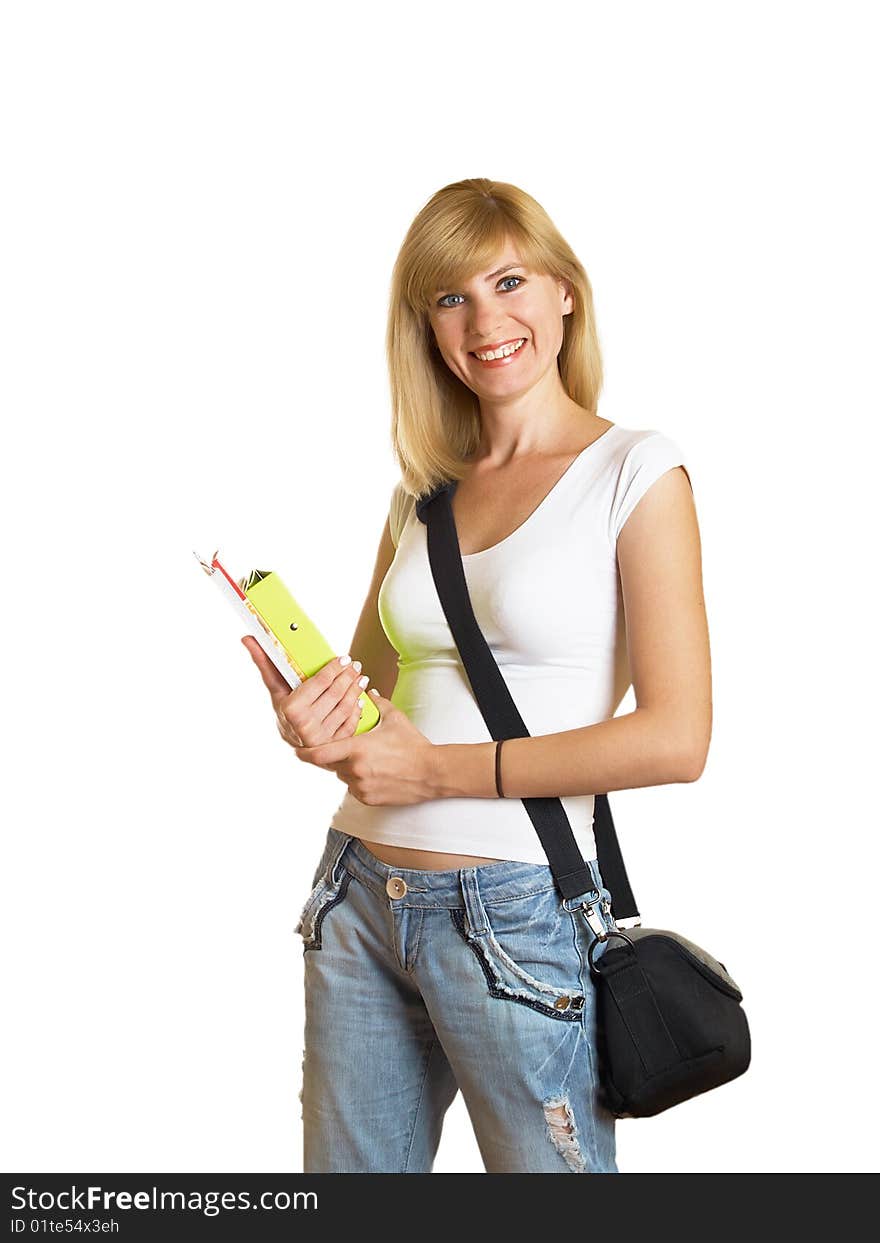 Portrait of a young attractive student on the white background. Portrait of a young attractive student on the white background