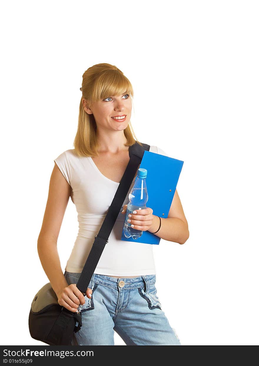 Portrait of a young attractive student on the white background. Portrait of a young attractive student on the white background