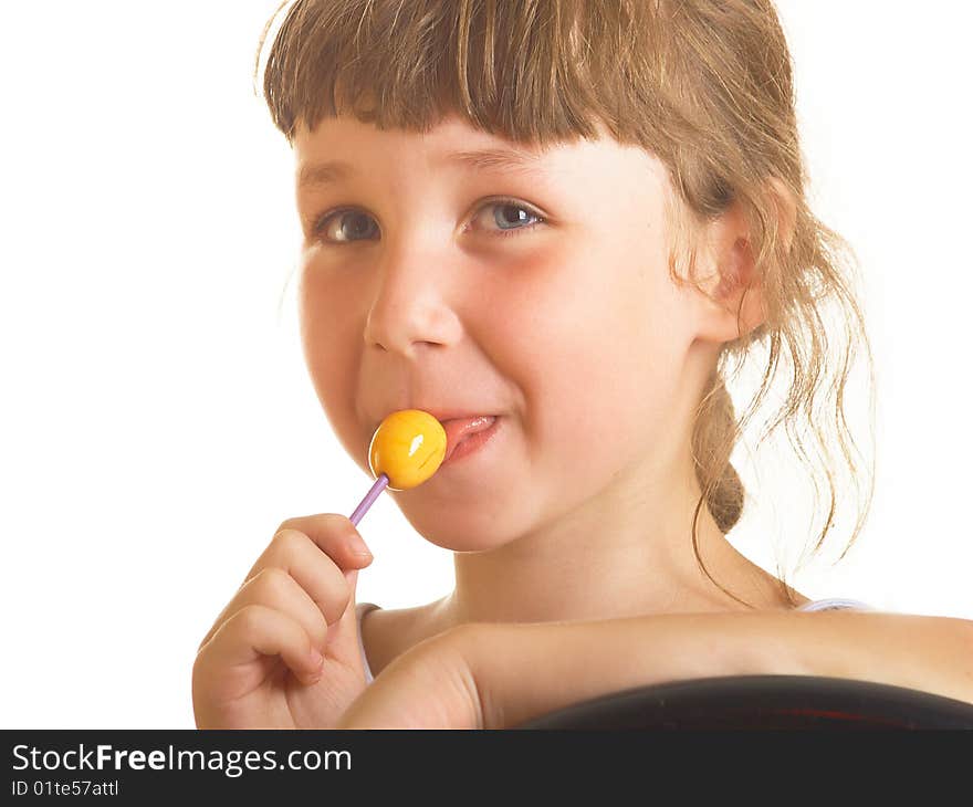 Portrait of the little girl on a white background. Portrait of the little girl on a white background