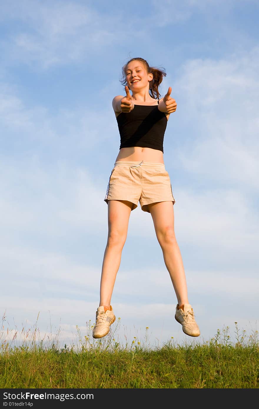 Woman jump in field