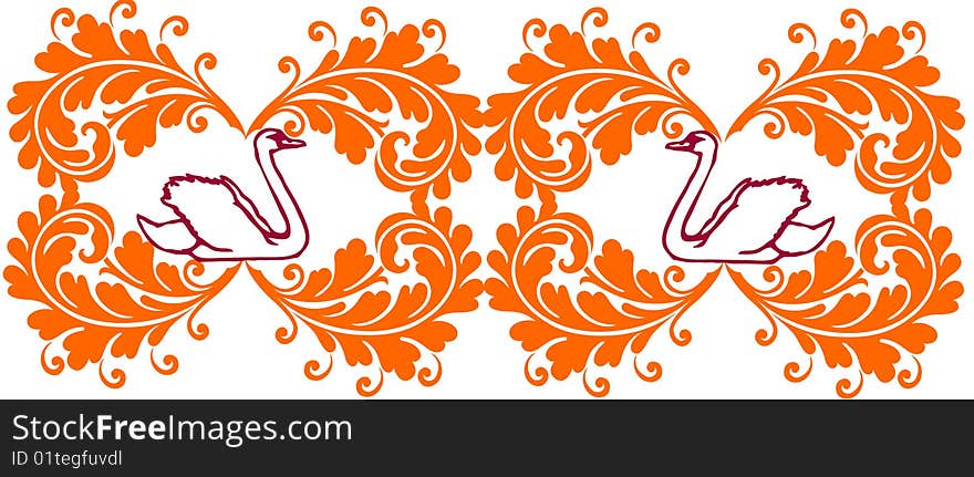 Floral border with two swan, web header. Floral border with two swan, web header