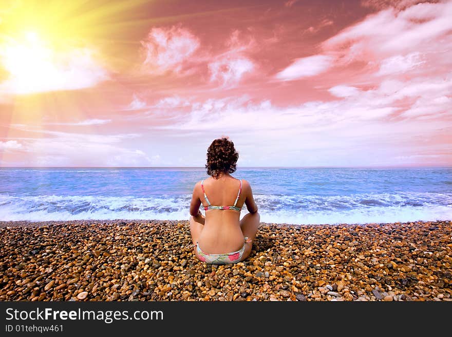 Pretty girl sit on the beach. Pretty girl sit on the beach