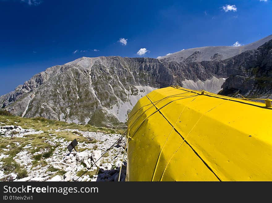 View of the roof of the hut Fusco (Maiella, Italy) and Murelle. View of the roof of the hut Fusco (Maiella, Italy) and Murelle