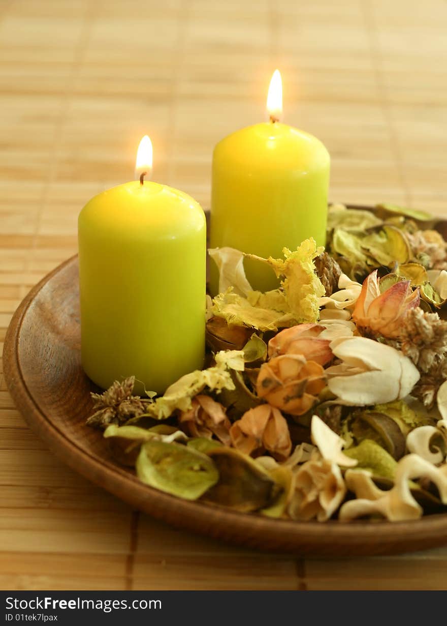 Natural herbal ingredient in wooden bowl