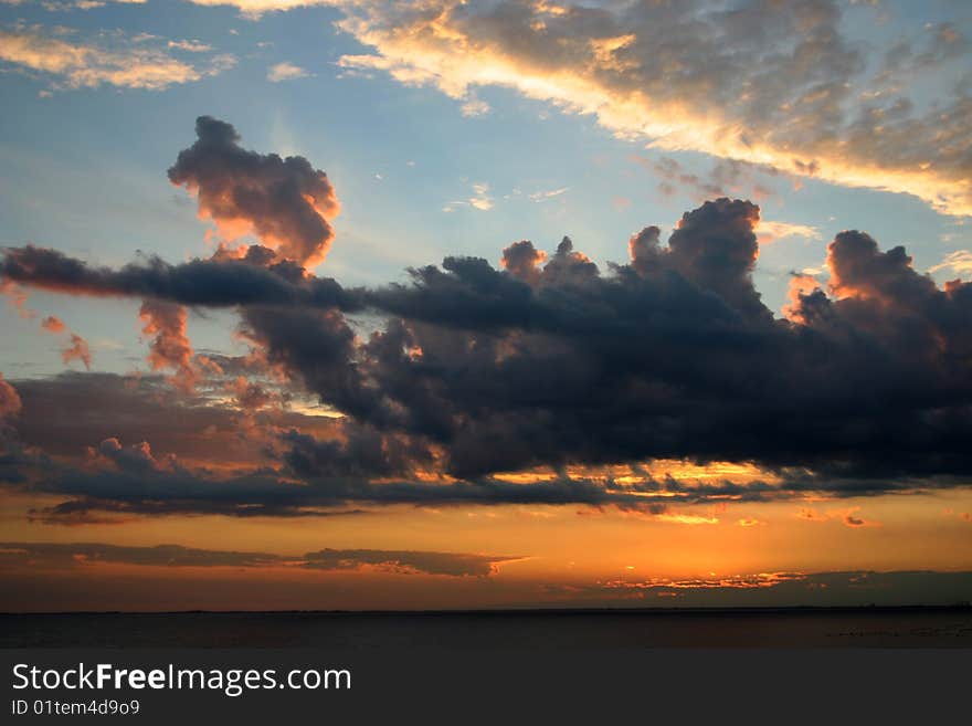 Sunset at adriatic sea near Trieste, Italy