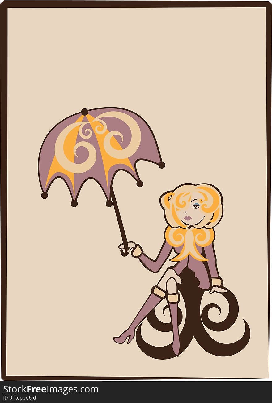 Vector illustration of cool Young woman with umbrella. Vector illustration of cool Young woman with umbrella