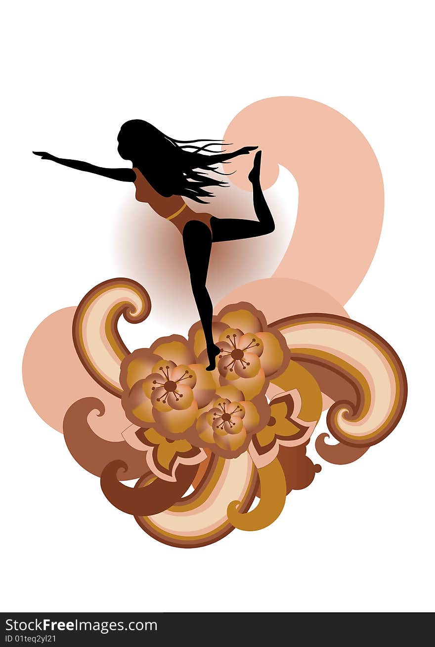 Vector illustration of woman  practisig yoga  with stylized hibiscus and others floral elements. Vector illustration of woman  practisig yoga  with stylized hibiscus and others floral elements