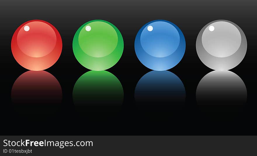 Colorful transparent spheres with reflection on dark background. Colorful transparent spheres with reflection on dark background