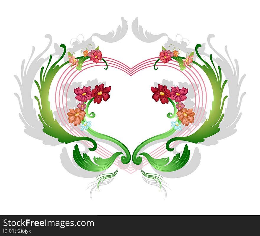 Vector illustraition of elegant floral frame with heart shape