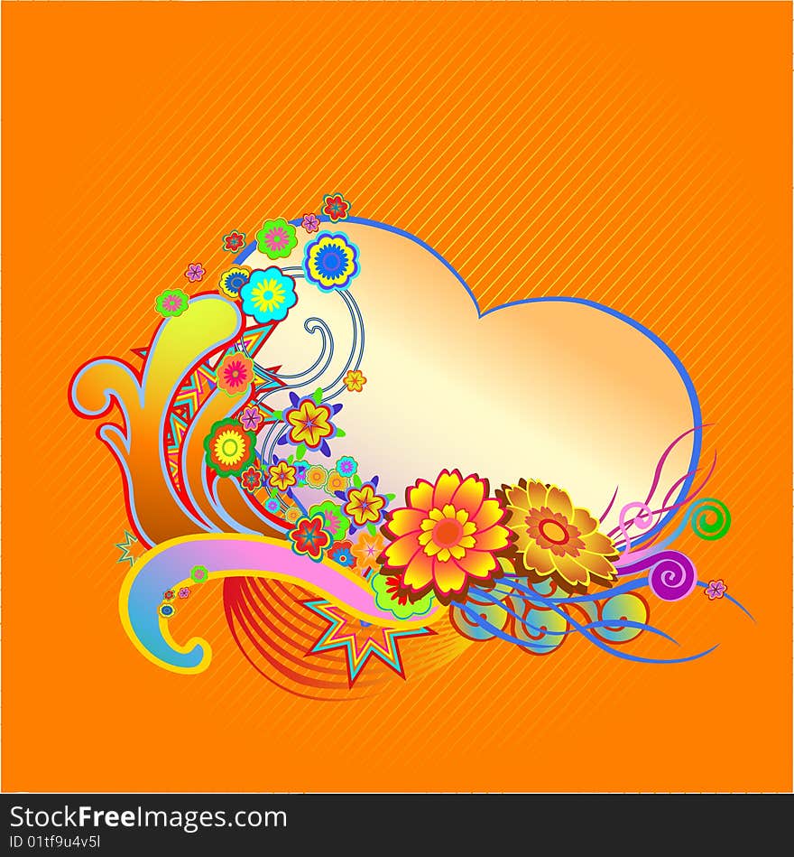 Vector illustraition of elegant floral frame with heart shape