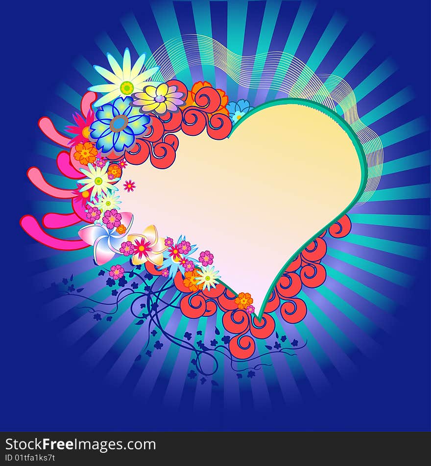 Vector illustraition of elegant floral frame with heart shape