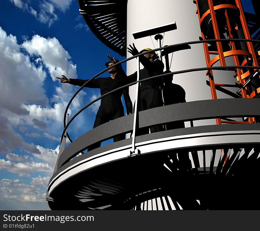 Group of the workers on a background of the sky