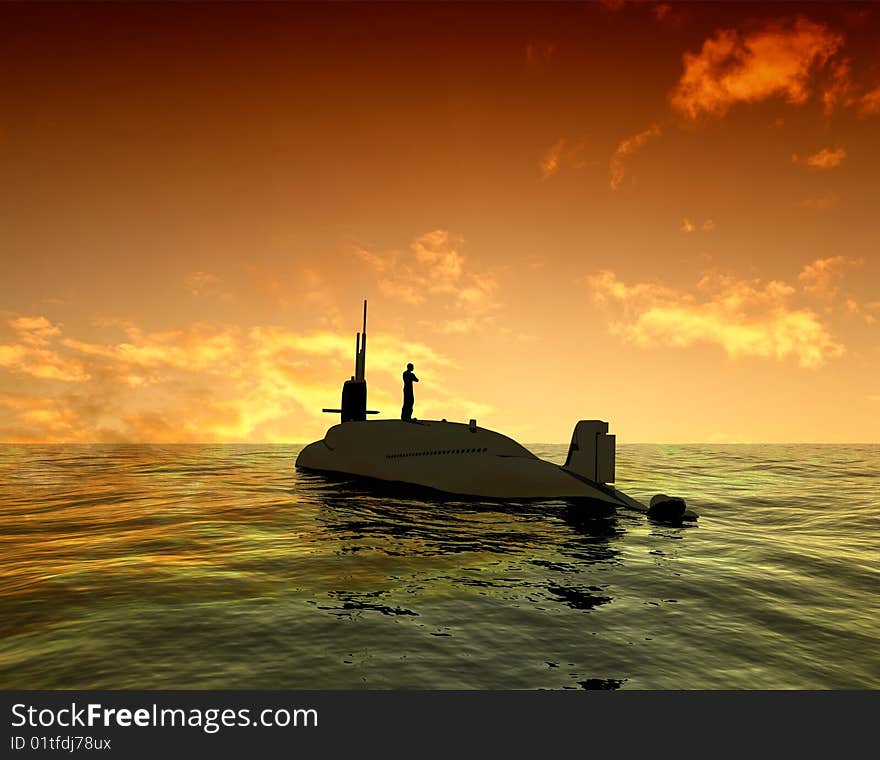 The military ship in the sea