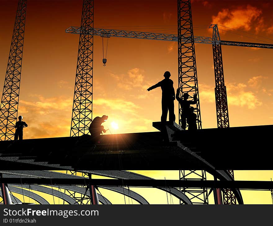 Group of the workers on a background of the sky