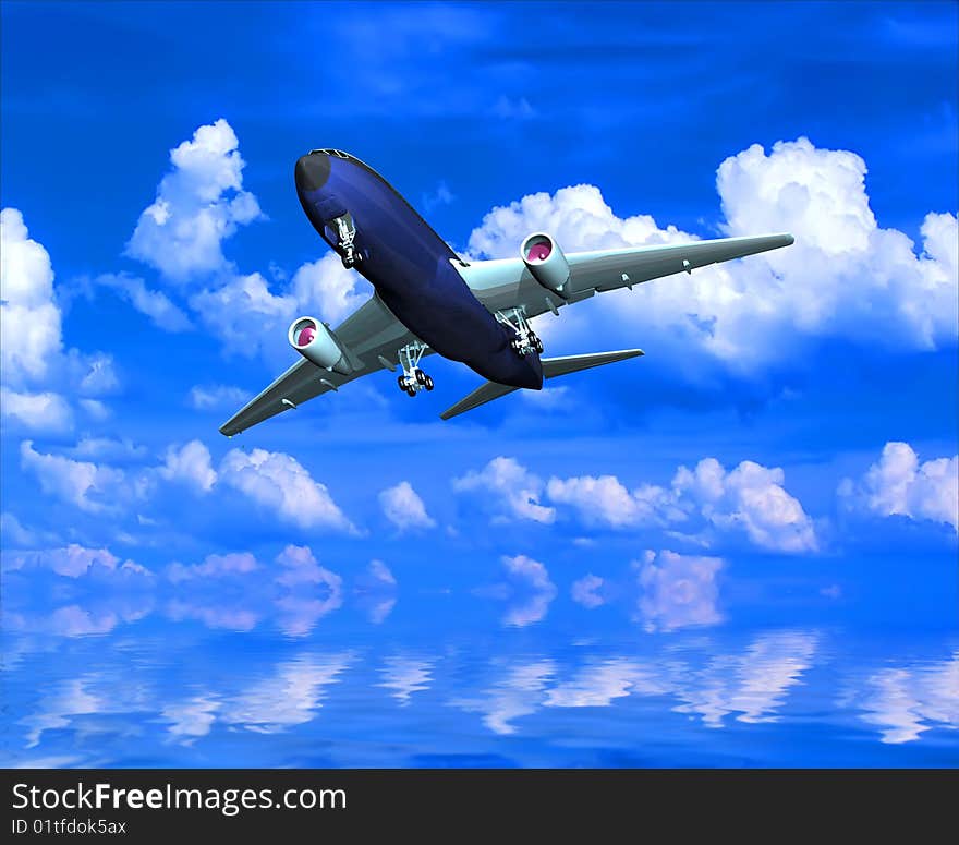 The jet plane on a background of the sky. The jet plane on a background of the sky